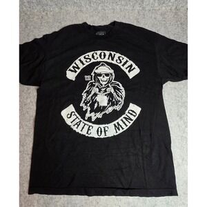 State of Mind Wisconsin Grim Reaper Graphic T-Shirt Black Mens Large